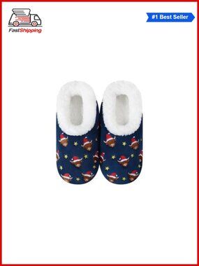 🎅 Cozy Sherpa Lined Slippers Non Skid Gripper Sole Machine Washable